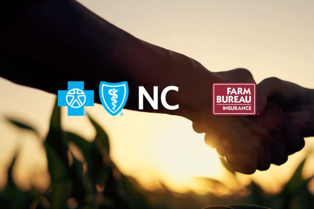 Blue Cross Blue Shield North Carolina logo and Farm Bureau Insurance logo