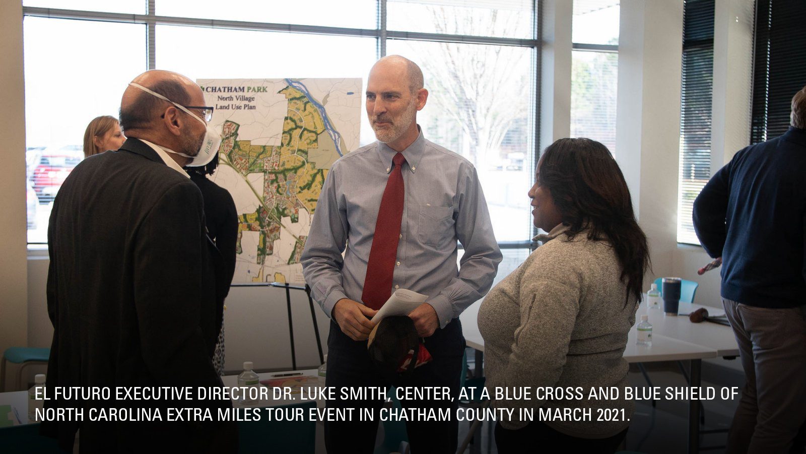 El Futuro Executive Director Dr. Luke Smith, center, at a Blue Cross and Blue Shield of North Carolina Extra Miles Tour event in Chatham County in March 2021.
